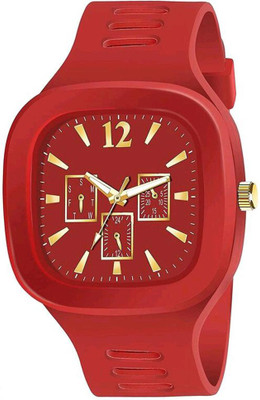 BEE AAR SQUARE RED DIAL ANALOG SILICON STRAP ADDI STYLISH DESIGNER Analog Watch  - For Men