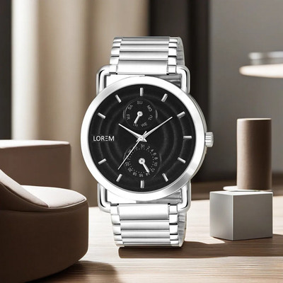 LOREM LR120 Men Watch With Black 3D Embossed Dial Round Silver Stainless Steel Premium Analog Watch  - For Men