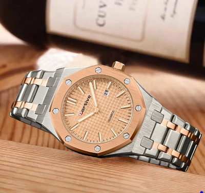 LAMBOO Portive - 3001G Silver&Rose Gold Twotone Gentle Elegant Commuter Calendar WaterProof Watch Analog Watch  - For Men
