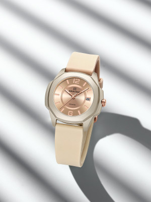 NAVIFORCE NF7107 Beige Super soft silicon strap sunburst pattern dial with luminous hands Analog Watch  - For Women