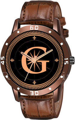Robin F05ALPHA-G-AVO-BRW-SFR Fancy Design Stylish FKALPHABET B Dial Brown Leather Strap Men Wrist Watch Analog Watch  - For Boys