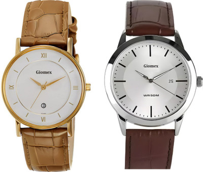 Giomex 9162 Beige-Combo-1584SL03_1 Silver Date 9162 Beige-Combo-1584SL03_1 Silver Date Analog Watch  - For Men & Women