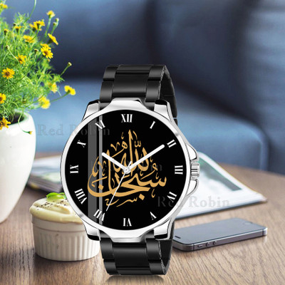 Red Robin IW001-ROM-3K-SIL-CDBLK ISLAMIC Subhanallah Design Round Dial Black Silicone Strap Muslim Analog Watch  - For Men