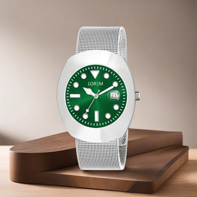 LOREM LR143 Slim Green Dial Silver Stainless Steel Mesh Strap Premium Analog Watch  - For Men