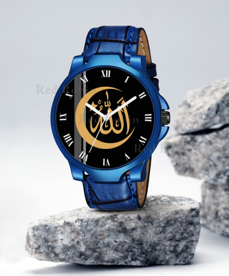 Talgo IW006-ROM-3K-BLU-CRL ISLAMIC Allah Chand Design Round Dial Blue Leather Strap Muslim Analog Watch  - For Men