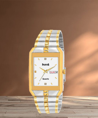 HMTY Two Tone-9151 HMTS Day & Date Series Two Tone Plating Golden Metal Wrist Watch Analog Watch  - For Men