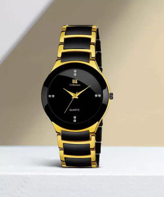 IIK Black Stone Studded Dial with Black Metallic Bracelet Chain Strap Analog Watch  - For Men
