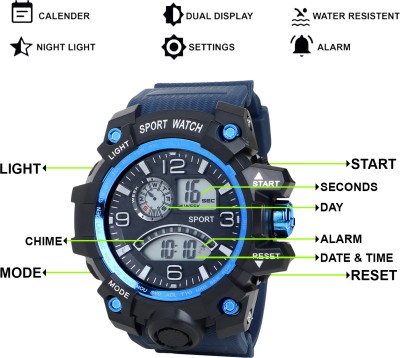 ngiva 4002 Sport Classy Look Design With LED Light Multi Function Working Watch For Men Digital Watch  - For Men