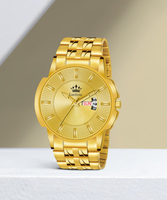 LIMESTONE Day & Date Original HMTS Gold Plated Adjustable HMTS Bracelet Quartz Analog Watch  - For Men