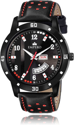 EMPERO EMPERO Day & Date Functioning Leather Strap Black Dial Analog Watch  - For Men