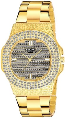 TRENDYADDY Metal Gold Round Dial Shape Quartz Diamond Wrist Watch Analog Watch  - For Men & Women