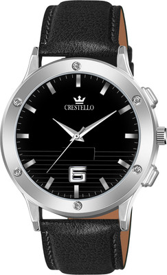 CRESTELLO CR-G247-BLK Black Faux Leather Strap Analog Watch  - For Men