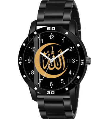 Talgo IW006-NUM-AVO-BLK-CDBLK ISLAMIC Allah Chand Design Round Dial Black Silicone Strap Muslim Analog Watch  - For Men