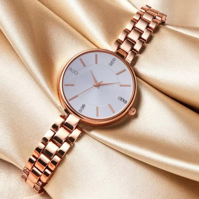 exactor Rose Gold Metallic Strap Bracelet Strap Stylish Look Watches for Women and Girls Classy Look Silver Diamond Studded Shiny Dial Premium Linked Chain Strap Analog Watch - For Women exactor Rose Gold Metallic Strap Bracelet Strap Stylish Look Watches for Women and Girls Classy Look Silver Diamond Studded Shiny Dial Premium Linked Chain Strap Analog Watch - For Women