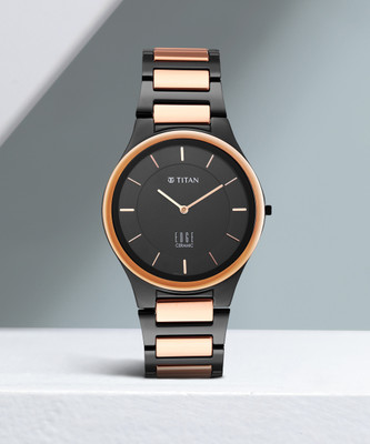 Titan NQ1696KC01 Edge Ceramic Quartz in Midnight Gold with Black Dial Analog Watch  - For Men