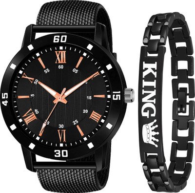 MAHAVIRA COLLECTION PU_BLACK_ROWMAN_BLACK__KING_BRACELET Premium Black Trending Minimalists Analog Hand Watch For Men Boys Analog Watch  - For Men