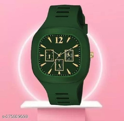 HF Haifun Analog Watch For Boys & Girls SQUARE GREEN DIAL ANALOG SILICON STRAP ADDI FANCY Analog Watch  - For Boys & Girls