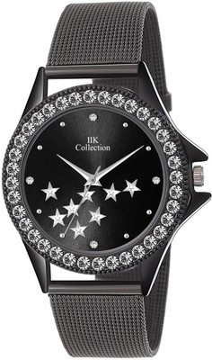 IIK Collection IIK-3196W Black Studded Dial with Black Studded Case & Bracelet Strap Analog Watch  - For Women