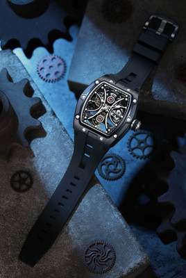 Alix AL2922 Tourbillon Black Skeleton Dial With Silicon Strap Analog Watch  - For Men