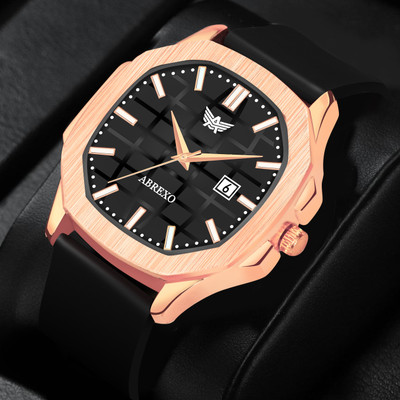 ABREXO Abx8200-BK RG Phantom Series Rose Gold Square Dial Premium Black Silicone Strap Watch For Boys Analog Watch  - For Men