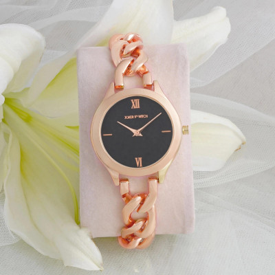 Joker & Witch Joker & Witch Vegas 32mm Black Dial Rose Gold Metal Alloy Strap Watch for Women Analog Watch  - For Women