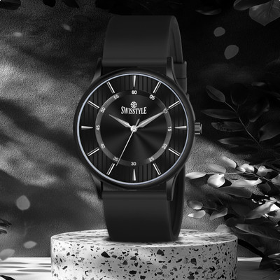 Swisstyle Black Dial Silicone Strap Elegance Look Analog Watch  - For Men