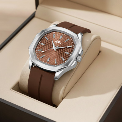 Wholfin MT_64 Stylish Square Brown Dial with Black Silicone Strap for Casual & Sports Wear Analog Watch  - For Men