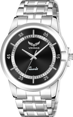 VIKINGS VK-GR-143-BLK-CHN BLACK DIAL WITH SILVER RING Analog Watch  - For Men