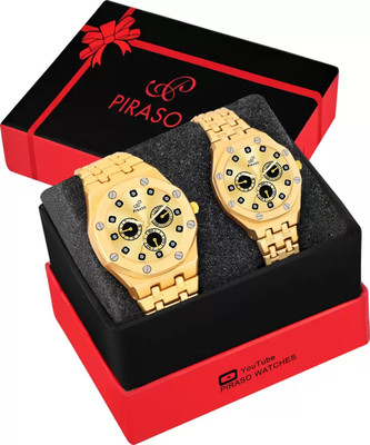 PIRASO NK HUB-LOT 2026 GOLDEN COMBO MEN & WOMEN PIRASO Gold Analog Display Gold Chain Men & Women Watch - Pack of 2 Analog Watch  - For Men & Women