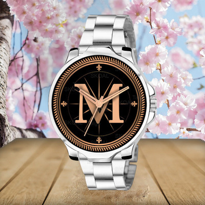 SKOAL ALPHA-M-3K-SIL-CHAIN Fancy Design Stylish ALPHABET M Dial Silver Leather Strap Men Wrist Watch Analog Watch  - For Men