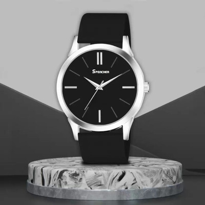 Spencher Pvc Silicone Black Spencher Analog Black Dial PVC Strap Analog Watch  - For Men