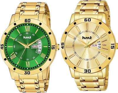 HMT DLX hmt dlx -2802+2803- green+ gold Exclusive Premium Gold Plated Dial Gold Golden Chain Day & Date Functioning Analog Watch  - For Men