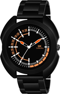 IIK Collection IIK-845M Black Round Artistic Dial with Black Stainless Steel Bracelet Chain Strap Analog Watch  - For Men