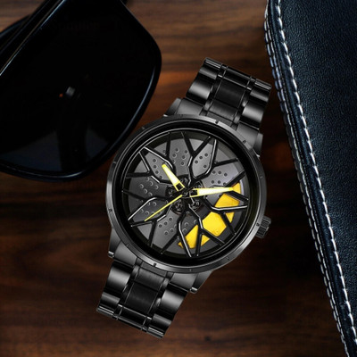 Spinner Car wheel watch | Spinning watch | Roatating watch | Gyro watch | Black watch Analog Watch  - For Men