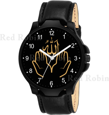Talgo IW004-NUM-3K-BLK-L ISLAMIC Allha Ki Dua Design Round Dial Black Leather Strap Muslim Analog Watch  - For Men