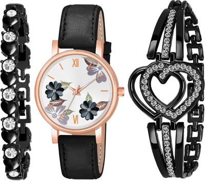 The Shopoholic Analog Black Round Dial Leather Belt Watch And Analog Watch  - For Women
