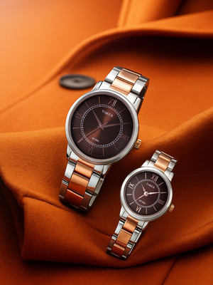 TIMEX TW00PR214 Brown Dial & Gold-Plated Watch Gift Set Analog Watch  - For Couple