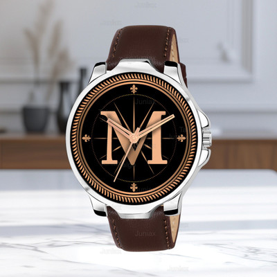 SKOAL Fancy Design Stylish ALPHABET M Dial Brown Leather Strap Men Wrist Watch Analog Watch  - For Boys