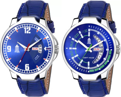 light house LT-20 Combo Combo Day & Date Functioning Quartz Analog Watch for Men & Boys Pack of 2 Analog Watch  - For Men