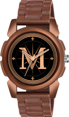 SKOAL Fancy Design Stylish ALPHABET M Dial Brown Leather Strap Men Wrist Watch Analog Watch  - For Men