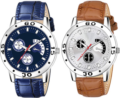 Sprinta AVIO Combo BLUE & BROWN Leather Strap Stylish Attractive Chronograph Pattern Dial & Leather Strap For Men Combo Watch Analog Watch  - For Boys