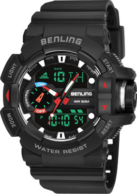 Benling SKBLANDG-6005-BLK-BLK Ana Digital Series | Luminous Light | Alarm Clock | Day Display | Date Display Analog-Digital Watch  - For Men