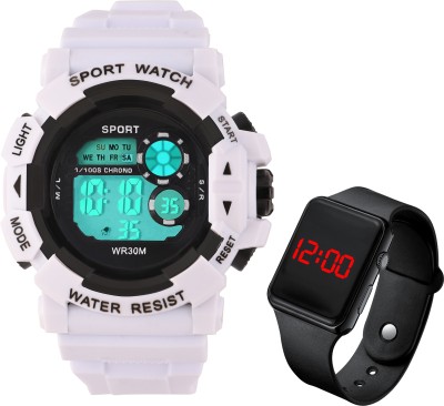 Trex SCK-WH+BK Silicone Black Belt Luminous Simple White Color Watch For Men & Women Digital Watch  - For Boys