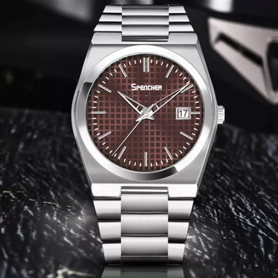 Spencher Sp5500-BRW Sapphire Date Working Round Brown Dial Silver Quartz Mechanism Watch For Boys Analog Watch  - For Men
