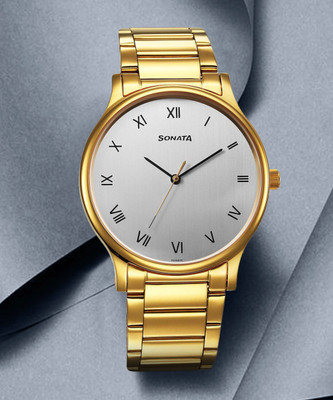 SONATA Sonata Silver Dial Gold Stainless Steel Strap Analog Watch  - For Men