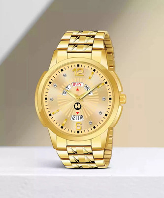 WIZARD TIMES Formal and Party Wear Watch for Men Men's Watch Golden Stainless Steel Strap Golden Day & Date Dial Water Resistant Analog Watch  - For Men