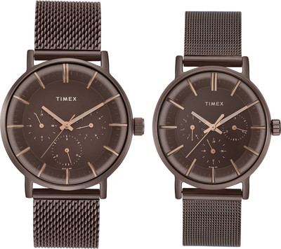 TIMEX Multifunction Brown Dial Gift Set Analog Watch  - For Couple