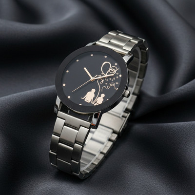 kairova KRW009_M-Couple Designer Ladies’ Wrist Watch For Women Black Dial with Silver Strap Analog Watch  - For Girls