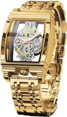 GATRADES MSG2852 TRENDING GOLD CHAIN SKELETON DIAL STAINLESS STEEL ANALOG MEN WATCH Analog Watch  - For Men