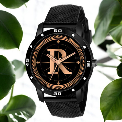 Natrix ALPHA-R-AVO-BLK-SFR Fancy Design Stylish ALPHABET R Dial Black Leather Strap Men Wrist Watch Analog Watch  - For Boys